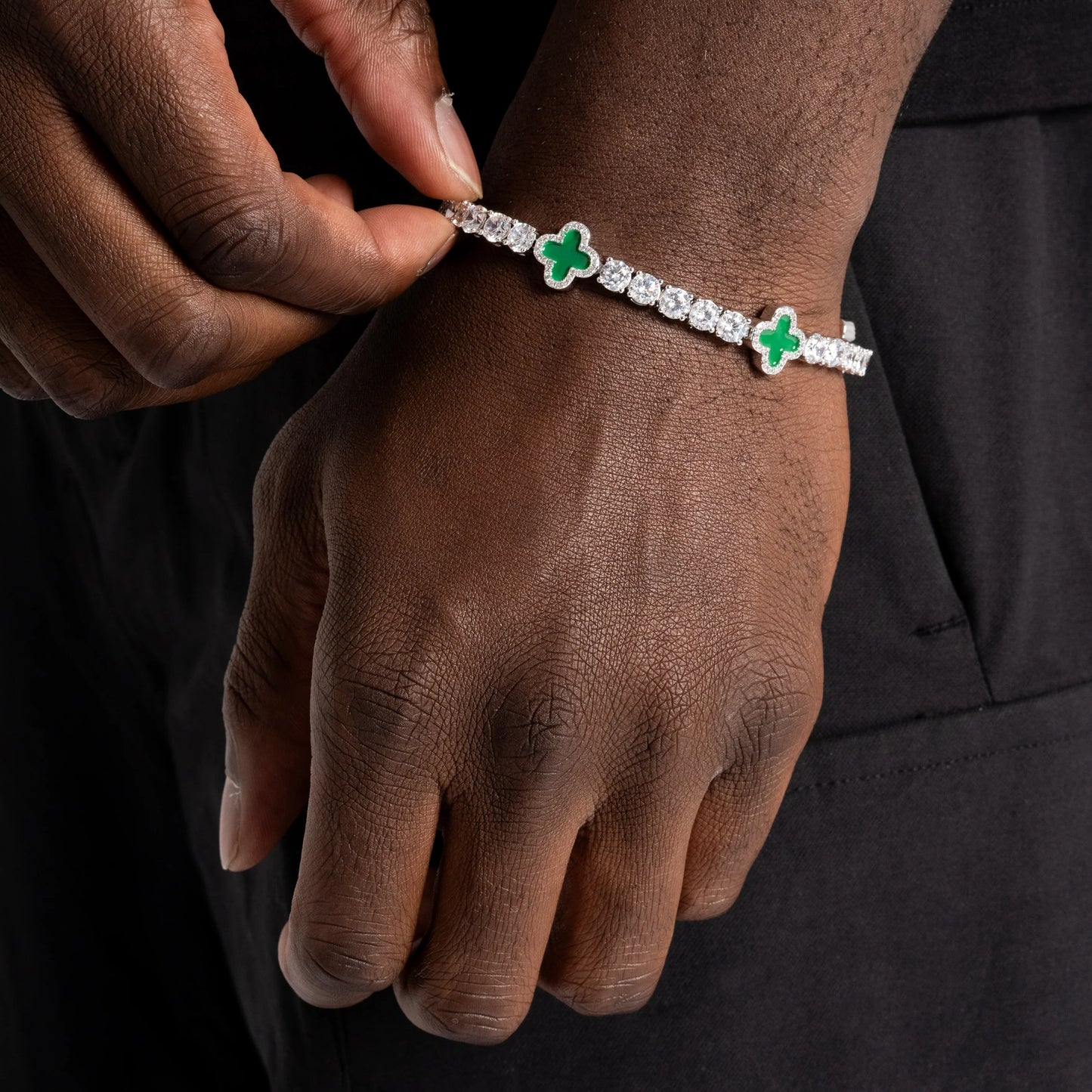 Pulseira 4mm Riviera Trevo Verde TS