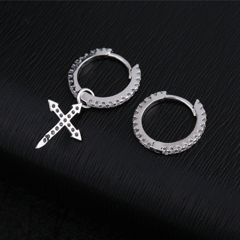 Ice-Encrusted Hoop Cross Earrings (pair)