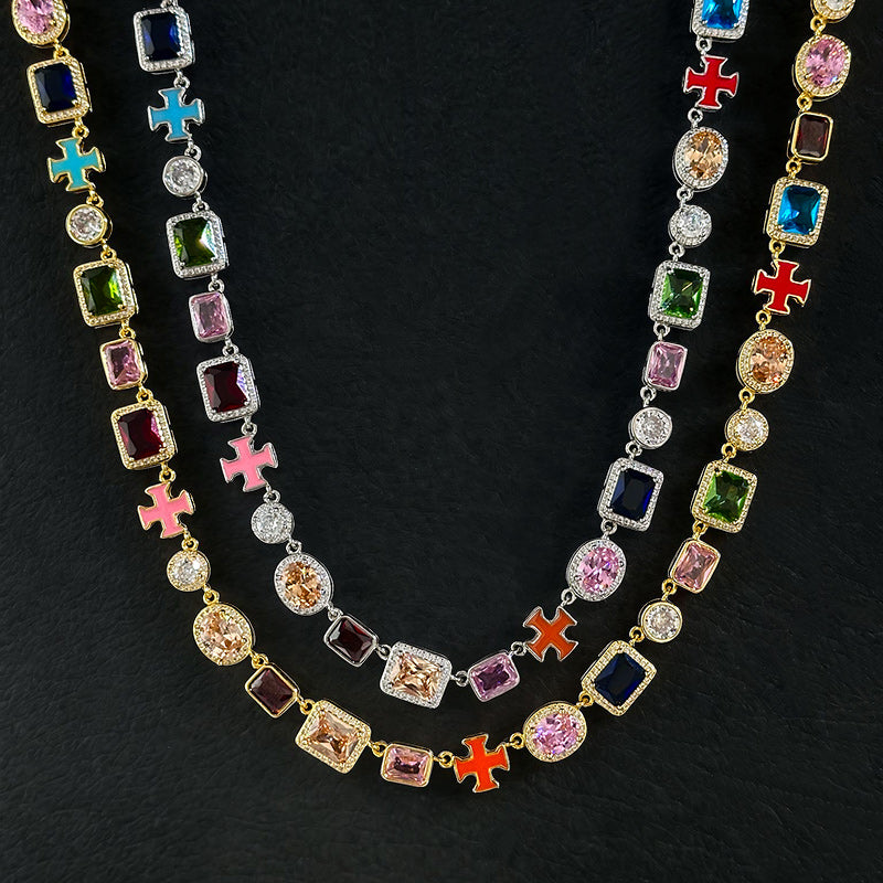 10mm chain + bracelet with crystallized stones by TS Jewels. Intense shine, premium finish