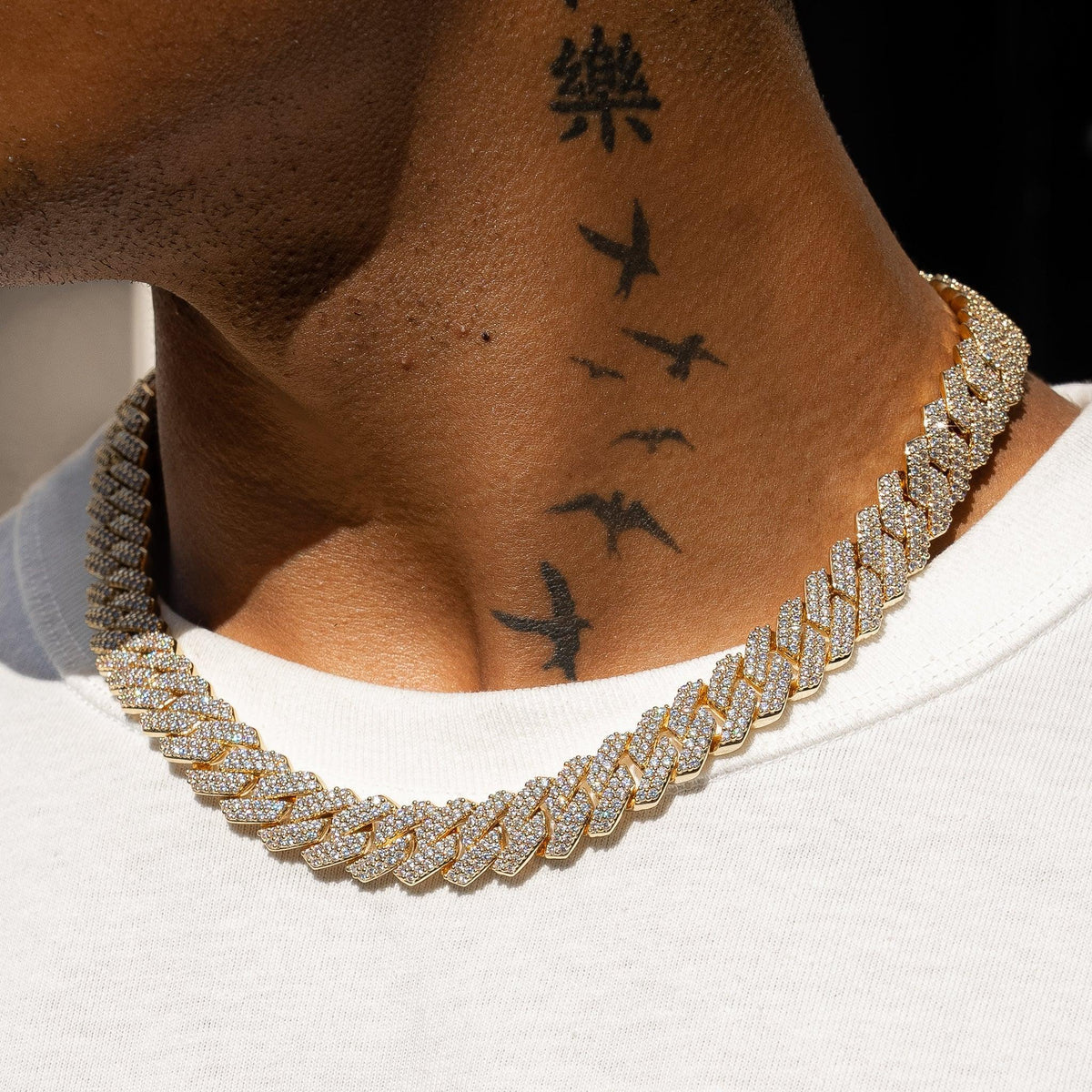 14MM CORRENTE DIAMOND PRONG LINK - BANHADO A OURO 18K