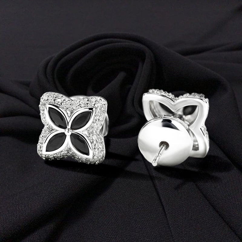 Brincos TS Iced Out Quatro Folhas Clover Emerald Studs