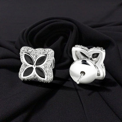 Brincos TS Iced Out Quatro Folhas Clover Emerald Studs