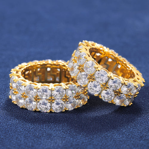 ANEL ICED DOUBLE ROW TENNIS - BANHADO A OURO 18K