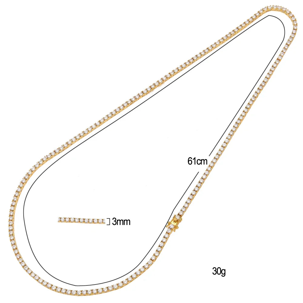 3MM CORRENTE TENNIS PREMIUM - BANHADO A OURO 18K