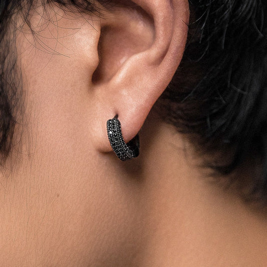 Brinco Masculino de Argola Black Duplo Ice Cravejado (o par)