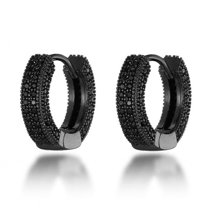 Brinco Masculino de Argola Black Duplo Ice Cravejado (o par)