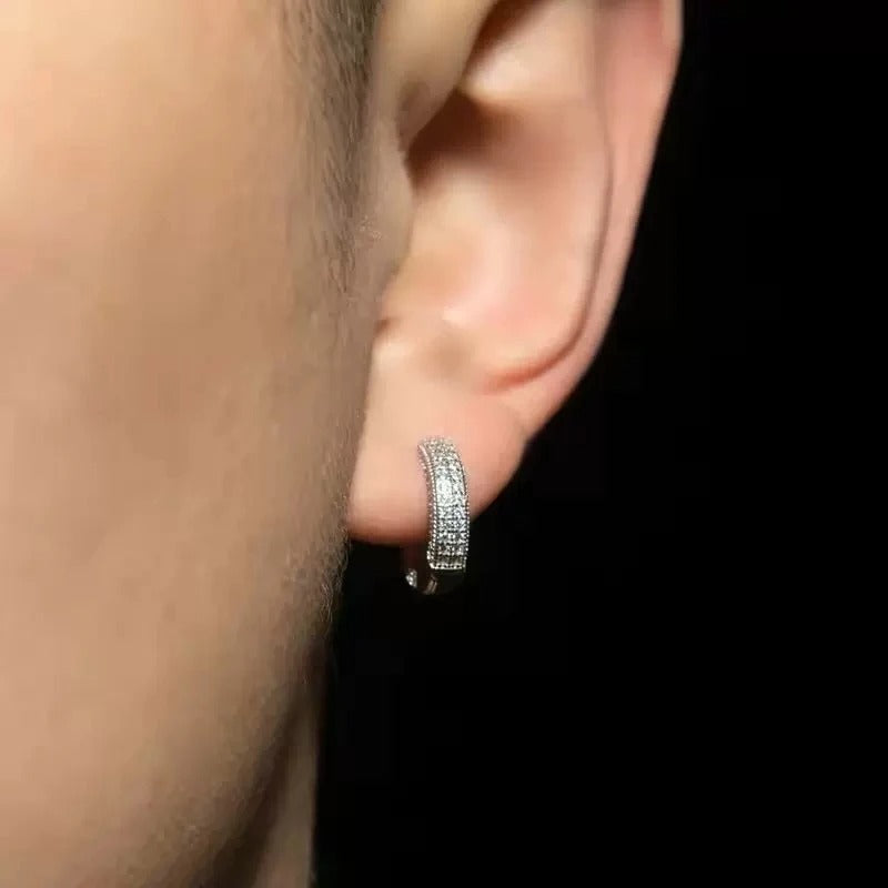 Brinco Masculino de Argola Duplo Ice Cravejado (o par)