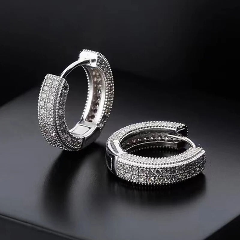 Brinco Masculino de Argola Duplo Ice Cravejado (o par)