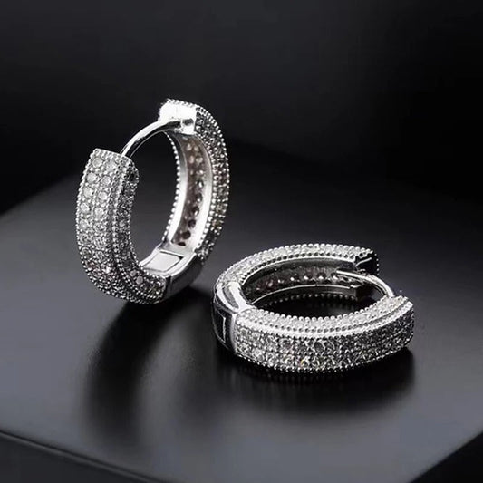 Brinco Masculino de Argola Duplo Ice Cravejado (o par)