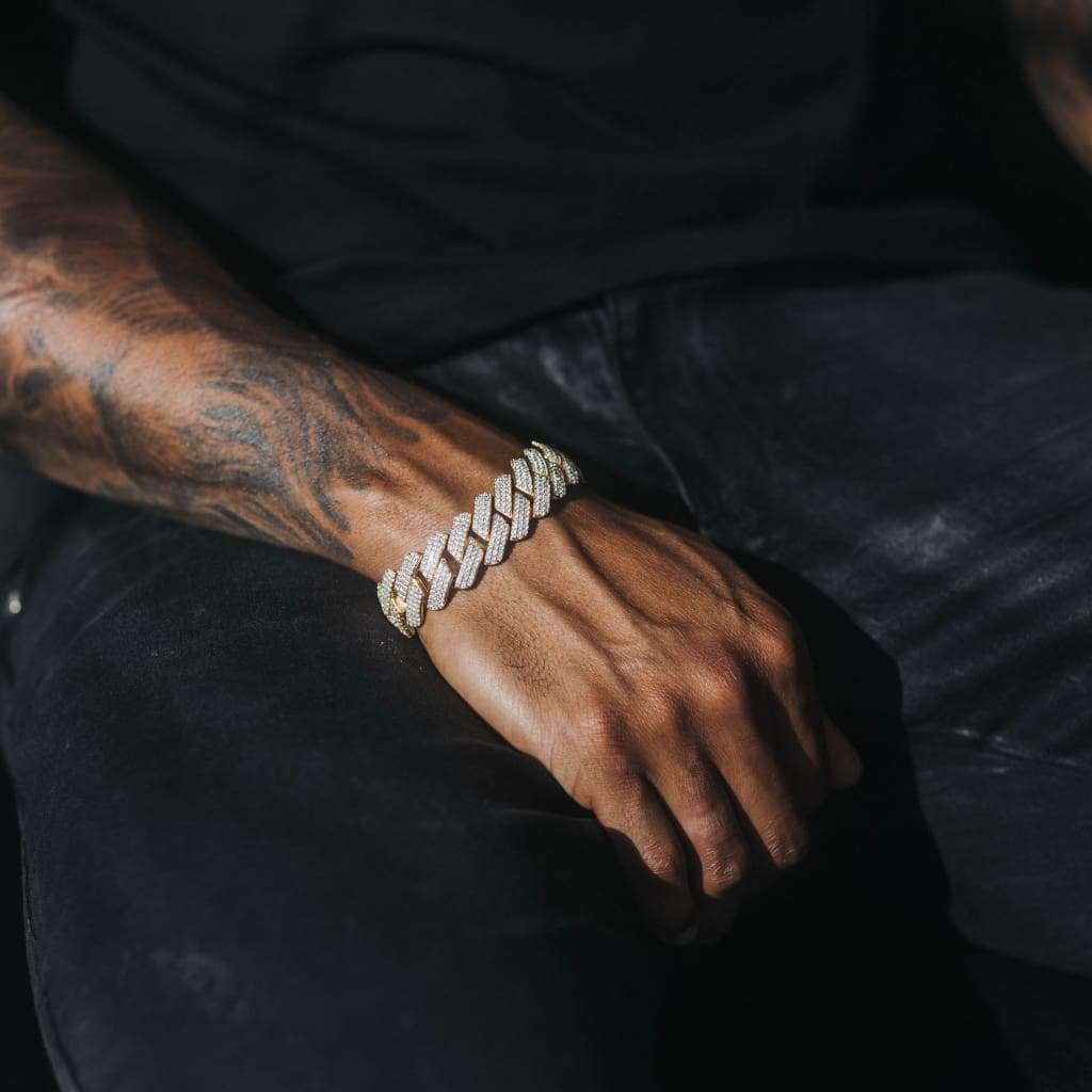 20MM PULSEIRA DIAMOND PRONG LINK - BANHADO A OURO 18K