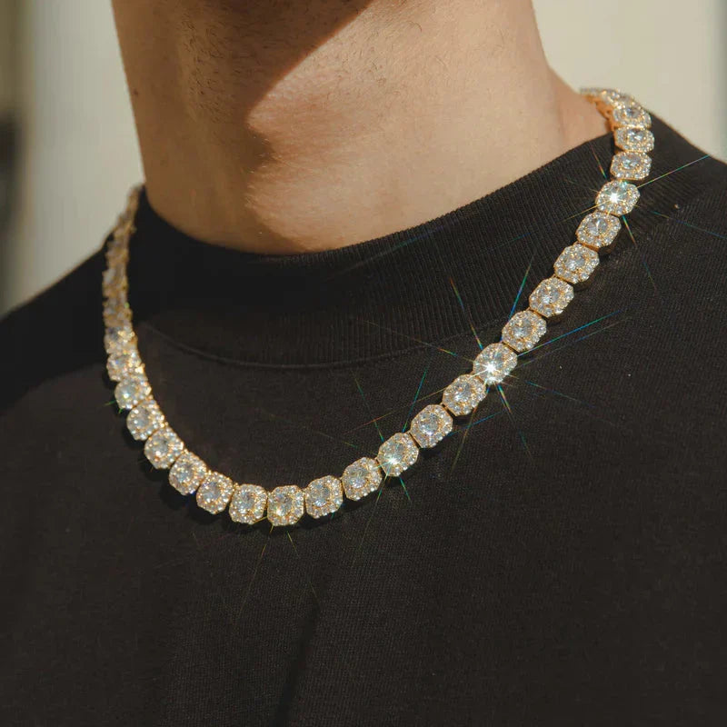 10MM CORRENTE CLUSTERED TENNIS  - BANHADO A OURO 18K