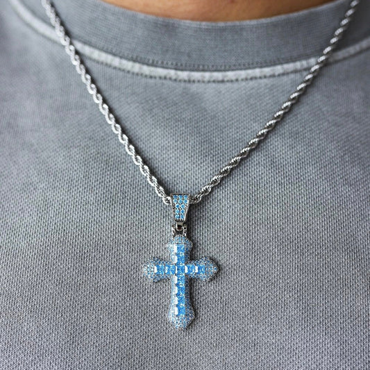 PINGENTE AZUL CROSS  - PRATA 925