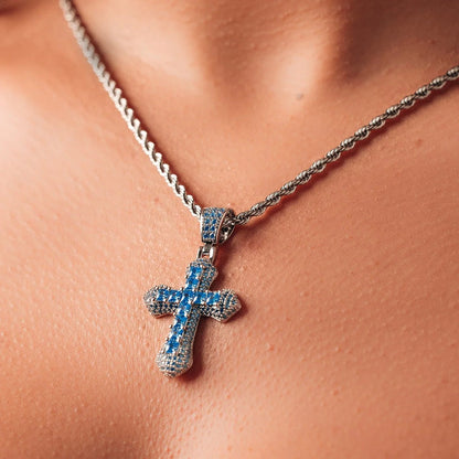 PINGENTE AZUL CROSS  - PRATA 925