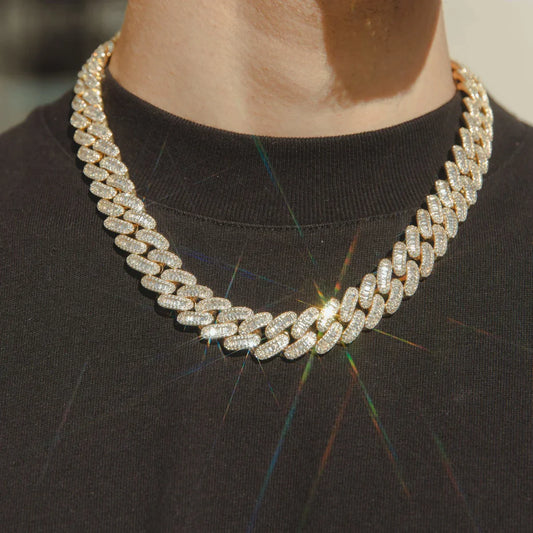 15MM CORRENTE BAGUETTE CUBAN LINK - BANHADO A OURO 18K
