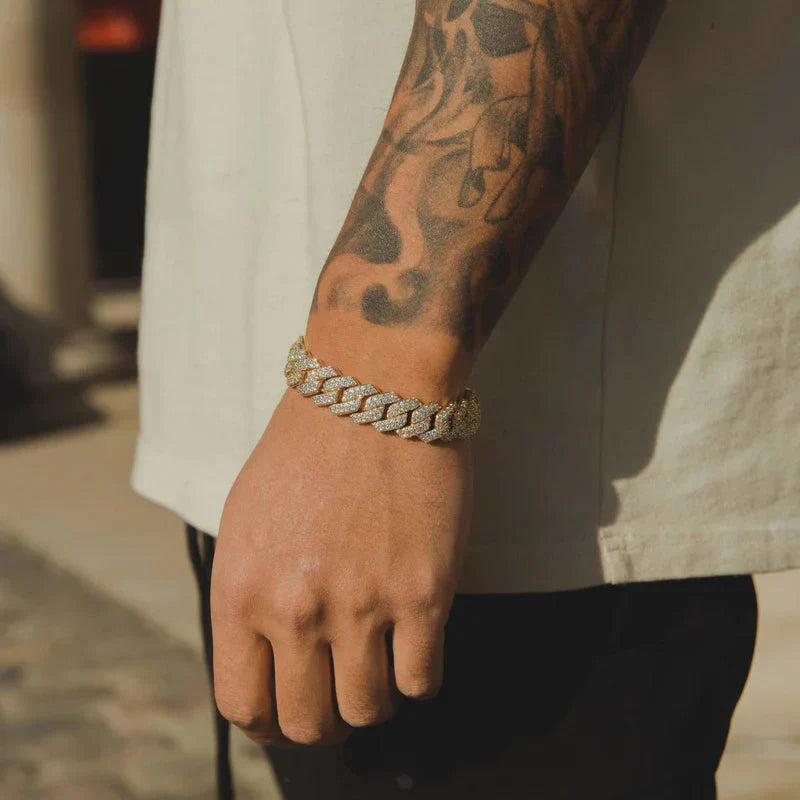 14MM PULSEIRA DIAMOND PRONG LINK - BANHADO A OURO 18K