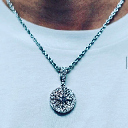 PINGENTE ICED COMPASS - BANHADO A PRATA 925