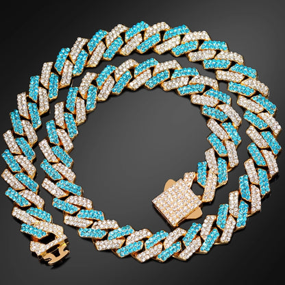 Corrente + Pulseira Cuban Link 14MM Azul Bling Premium