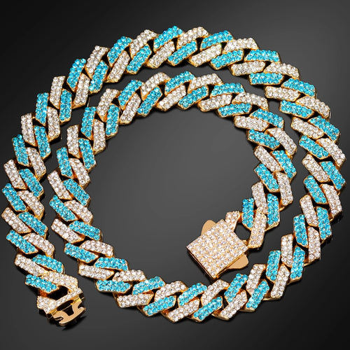 Corrente + Pulseira Cuban Link 14MM Azul Bling Premium