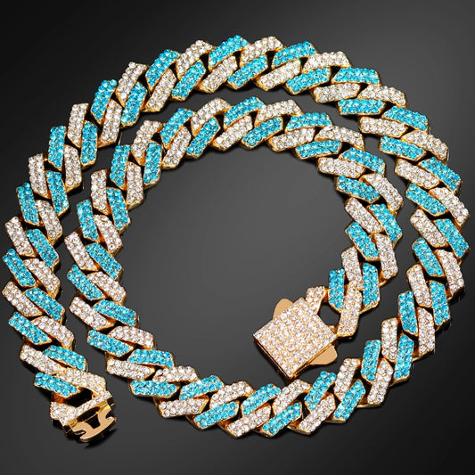 Corrente + Pulseira Cuban Link 14MM Azul Bling Premium