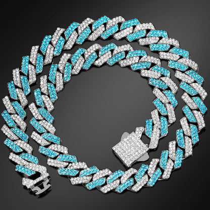 Corrente + Pulseira Cuban Link 14MM Azul Bling Premium